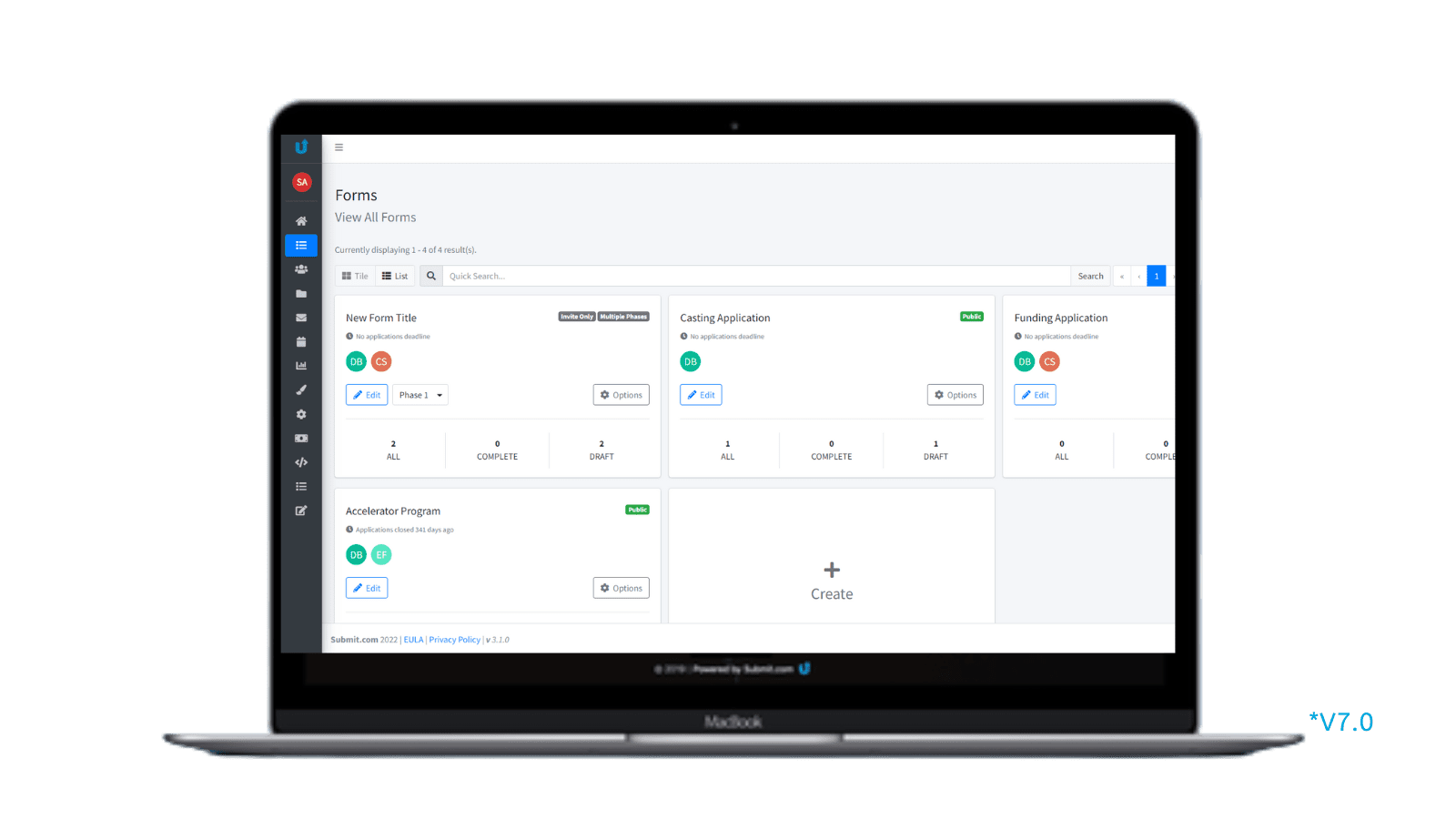Submit.com’s software interface for data collection