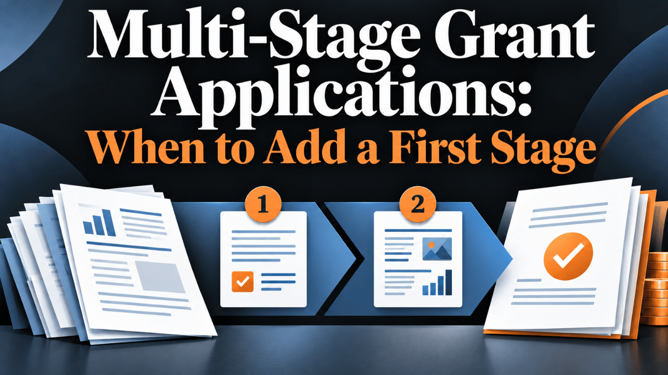 create a poster for this - Multi-Stage Grant Applications: When to Add a First Stage